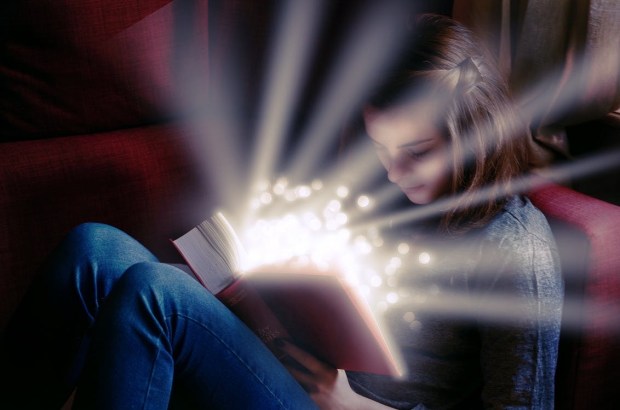 lights girl reading dark